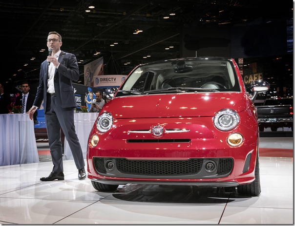 Chicago – February 8, 2018 – Matt McAlear, Senior Manager Product Development, Passenger Car Brands, FCA, introduces the 2018 Fiat 500 at the Chicago Auto Show.  The 2018 Fiat 500 lineup now comes standard with the 1.4-liter MultiAir Turbo engine, which features a single turbo charger, twin intercoolers and a sport-tuned exhaust that delivers 135 horsepower and 150 lb.-ft. of torque plus a sportier appearance.
