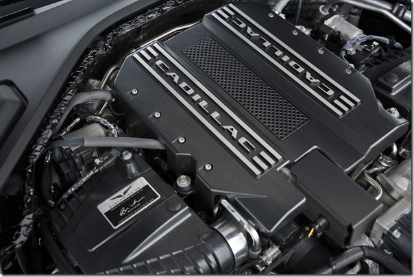 The CT6-V sedan features the Blackwing 4.2L twin-turbocharged V-8 engine, rated at a Cadillac-estimated 550 horsepower.